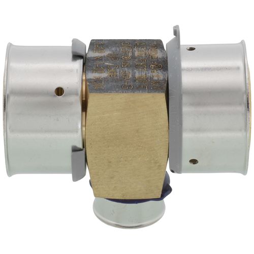 Main product image of 1-1/2" x 1-1/2" x 3/4" PEX Press Reducing Tee w/ Attached Sleeve (Zero Lead Bronze)