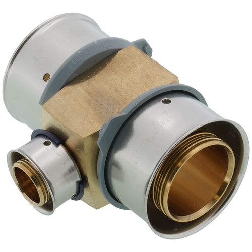 Main product image of 1-1/2" x 1-1/2" x 3/4" PEX Press Reducing Tee w/ Attached Sleeve (Zero Lead Bronze)