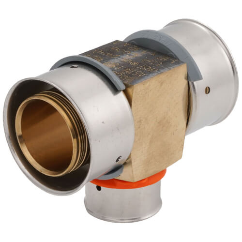 Main product image of 1-1/2" x 1-1/2" x 1" PEX Press Reducing Tee w/ Attached Sleeve (Zero Lead Bronze)