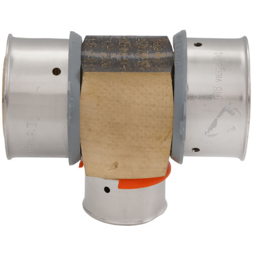 Main product image of 1-1/2" x 1-1/2" x 1" PEX Press Reducing Tee w/ Attached Sleeve (Zero Lead Bronze)