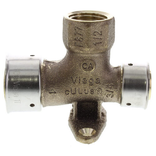 1" x 3/4" PEX Press x 1/2" FNPT Horizontal Fire Sprinkler Tee w/ Sleeve (Lead Free)