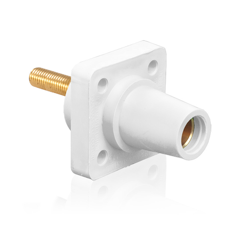 Main product image of 16 Series Female Panel Receptacle, Cam-Type, 90-Degree, Threaded Stud Length, 1.5", Taper Nose, 400A Max, Cable Range, #2 to 4/0 AWG (White)