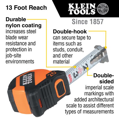 Main product image of 25 ft. Compact Double-Hook Tape Measure