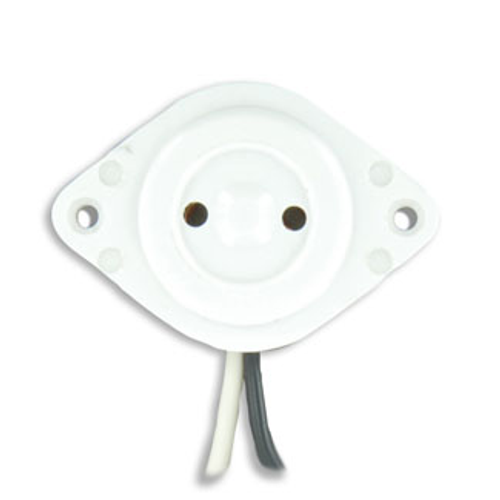 Main product image of Medium Base, Bi-pin, Standard Fluorescent Lampholder, Butt-on, Screw Mount, Stationary, 9-inch 18-awm Tew Wire Leads (White)