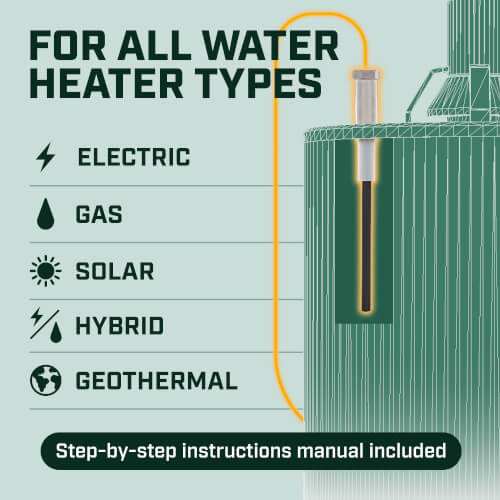 Powered Anode Rod For Water Heater 40-89 Gallon Tank, Silver