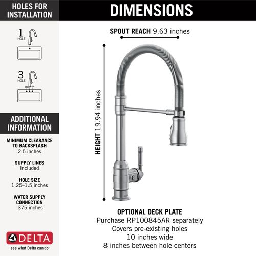 Main product image of Broderick Single Handle Pull-Down Kitchen Faucet With Spring Spout, 1.8 GPM (Arctic Stainless), 9690-AR-DST