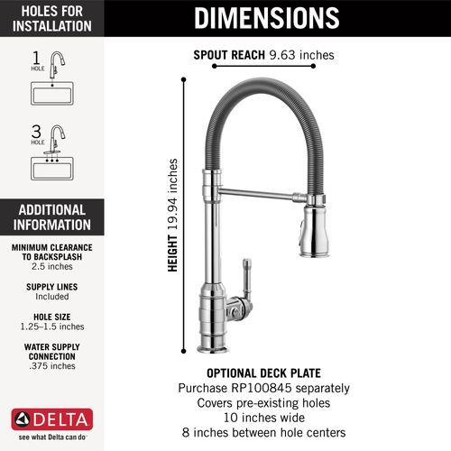 Main product image of Broderick Single Handle Pull-Down Kitchen Faucet With Spring Spout, 1.8 GPM (Chrome), 9690-DST