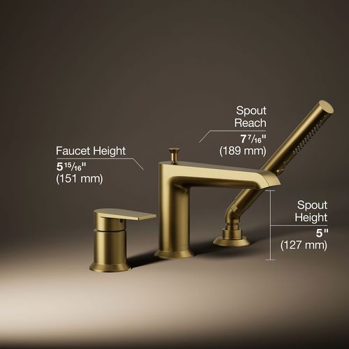 Main product image of Hint Deck Mount Tub Filler Trim w/ Handshower (Moderne Brass)