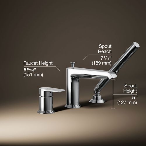 Main product image of Hint Deck Mount Tub Filler Trim w/ Handshower (Polished Chrome), K-97070-4-CP