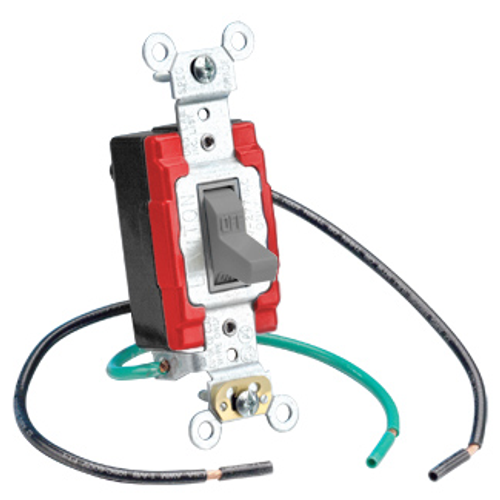 Main product image of 20A, 120/277V Toggle Pigtail Single-pole AC Quiet Switch, Heavy Duty Spec Grade, Grounding, Wire Lead 6-inch Wired (Gray)