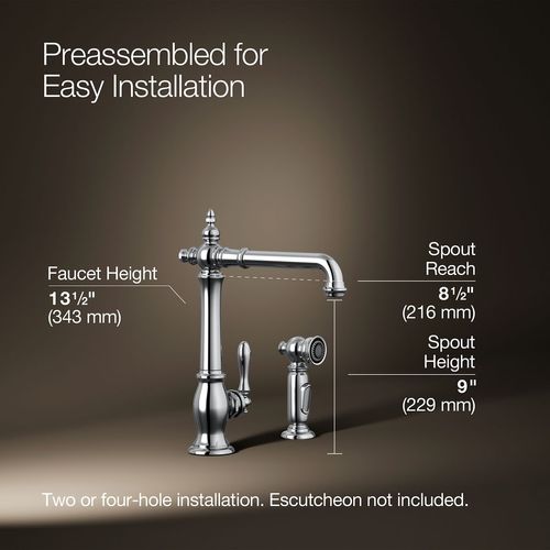 Main product image of Artifacts Victorian 1-Handle Kitchen Faucet with Spray (Polished Chrome), K-99265-CP