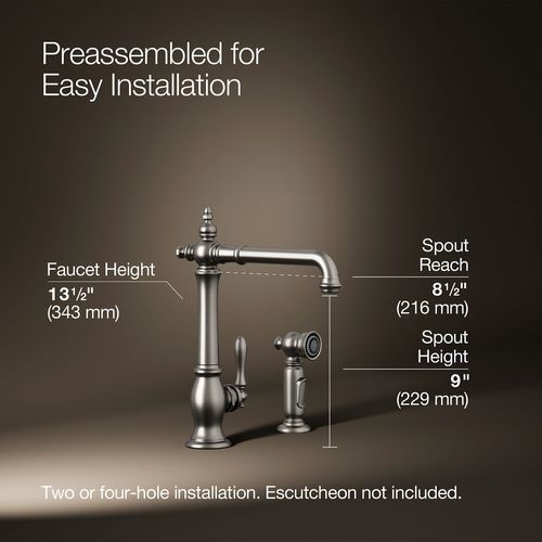 Main product image of Artifacts Victorian 1-Handle Kitchen Faucet with Spray (Stainless Steel), K-99265-VS