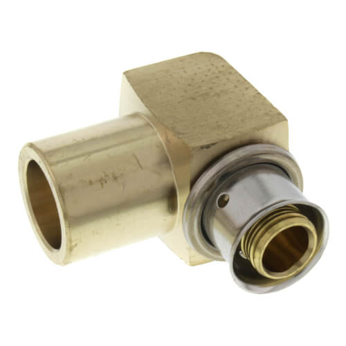 Main product image of 1/2" PEX Press x 1/2" Female Sweat or 3/4" Copper Fitting 90° Elbow w/ Attached Sleeve (Zero Lead Bronze)