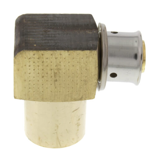Main product image of 1/2" PEX Press x 1/2" Female Sweat or 3/4" Copper Fitting 90° Elbow w/ Attached Sleeve (Zero Lead Bronze)