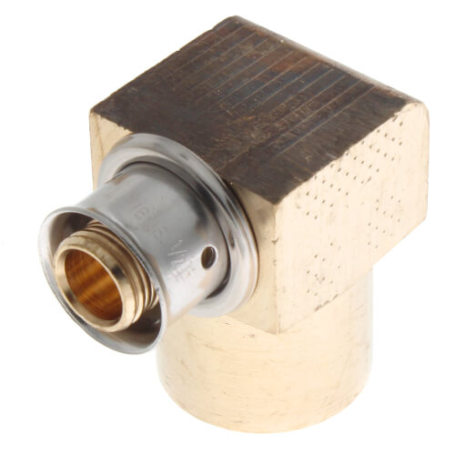 Main product image of 1/2" PEX Press x 3/4" Female Copper Sweat 90° Elbow w/ Attached Sleeve (Zero Lead Bronze)