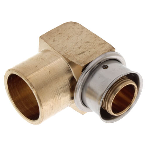 Main product image of 3/4" PEX Press x 3/4" Female Copper Sweat 90° Elbow w/ Attached Sleeve (Zero Lead Bronze)