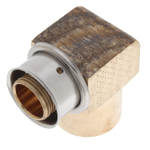 Main product image of 3/4" PEX Press x 3/4" Female Copper Sweat 90° Elbow w/ Attached Sleeve (Zero Lead Bronze)