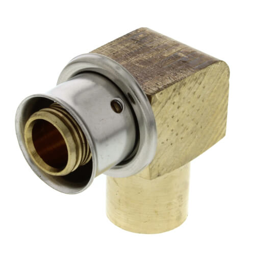 1/2" PEX Press x 1/2" Copper Fitting 90° Elbow w/ Attached Sleeve (Zero Lead Bronze)