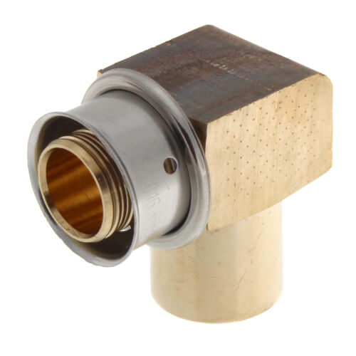 Main product image of 3/4" PEX Press x 1/2" Female Sweat or 3/4" Copper Fitting 90° Elbow w/ Attached Sleeve (Zero Lead Bronze)