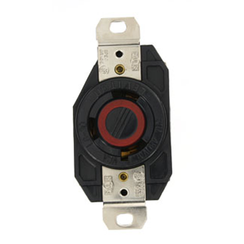 Main product image of 30A, 480V NEMA L8-30R, 2P, 3W, Flush Mtg Locking Receptacle, Grounding, V-0-MAX (Black)