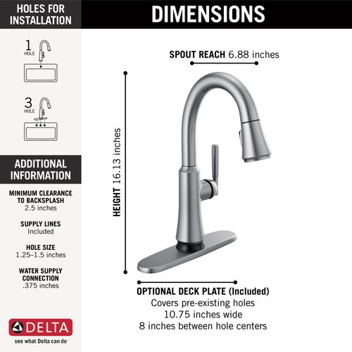 Main product image of Coranto Single Handle Pull Down Bar/Prep Faucet with Touch2O Technology, 1.8 GPM (Arctic Stainless), 9979T-AR-DST