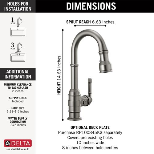 Main product image of Broderick Single Handle Pull-Down Bar/Prep Faucet, 1.8 GPM (Black Stainless), 9990-KS-DST