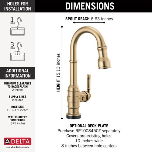 Main product image of Broderick Single Handle Pull-Down Bar/Prep Faucet with Touch2O Technology, 1.8 GPM (Champagne Bronze), 9990T-CZ-DST