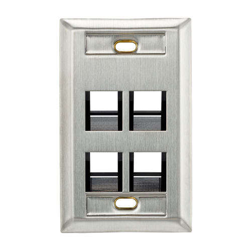 Main product image of Angled Stainless Steel Quickport, Wallplate, Single-Gang, 4-port, w/ ID Windows