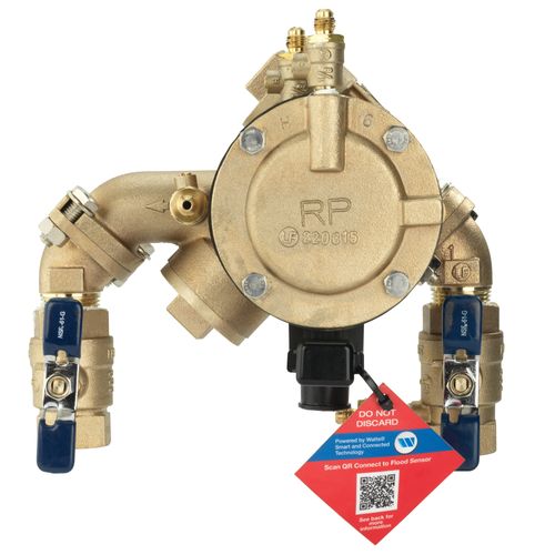 Main product image of 1" LF825YA-QT-FS Lead Free Angled Quarter Turn Reduced Pressure Zone Assembly, Quarter Turn, Angle Union Connections, N Pattern, w/ Flood Sensor