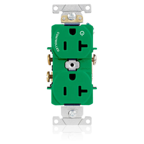 Main product image of Duplex Receptacle Outlet, Heavy-duty , Split-circuit, 20A, 125v, 2-pole, 3-wire (Green)