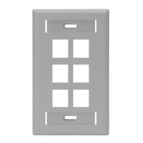 Main product image of Single-Gang Quickport, Wallplate w/ ID Windows, 6-port (Gray)