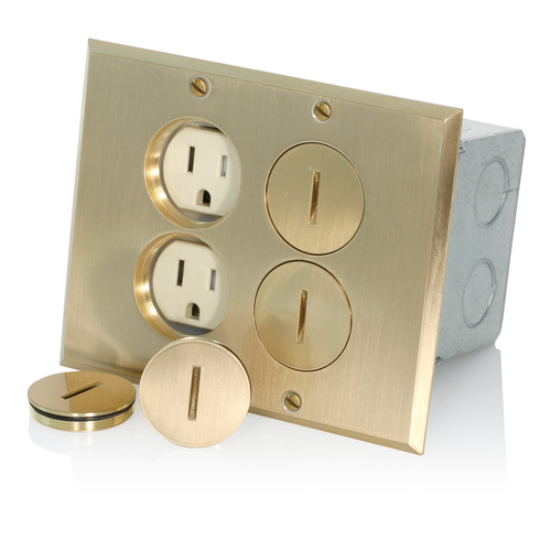 Main product image of Floor Box Assembly w/ (2) 15A Tamper-resistant Outlet/receptacle, Brass