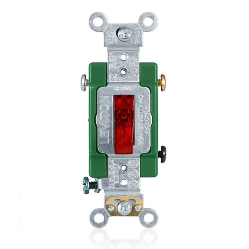 Main product image of 30A, 120v, Toggle Pilot Light, Illum. On, Req. Neutral 1-pole AC Quiet Switch (Red)