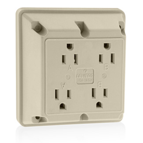 Main product image of 4-in-1 Quadruplex Receptacle Outlet,  15A, 125V Side Wire, NEMA 5-15R, 2-Pole, 3-Wire (Ivory)