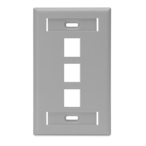 Main product image of Single-Gang Quickport, Wallplate w/ ID Windows, 3-port (Gray)
