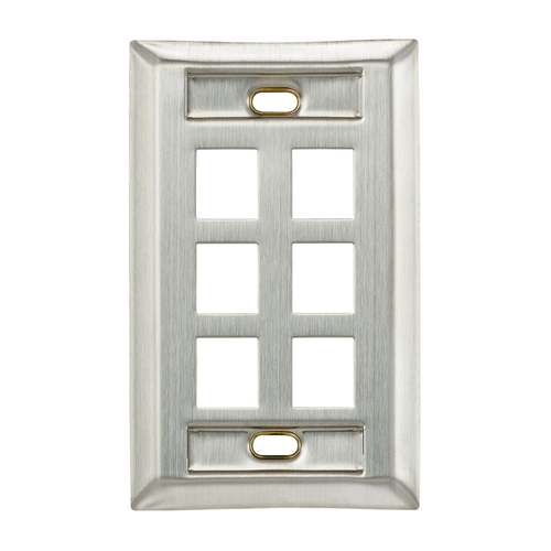 Main product image of Stainless Steel Quickport, Wallplate, Single-Gang, 6-port, w/ ID Windows