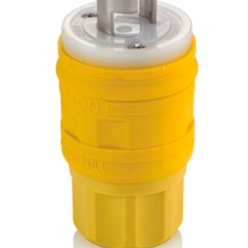 Main product image of 20A, 250V NEMA L2-20P, 2P, 2W, Plug, Locking Blade, Non-Grounding, Wetguard (Yellow)
