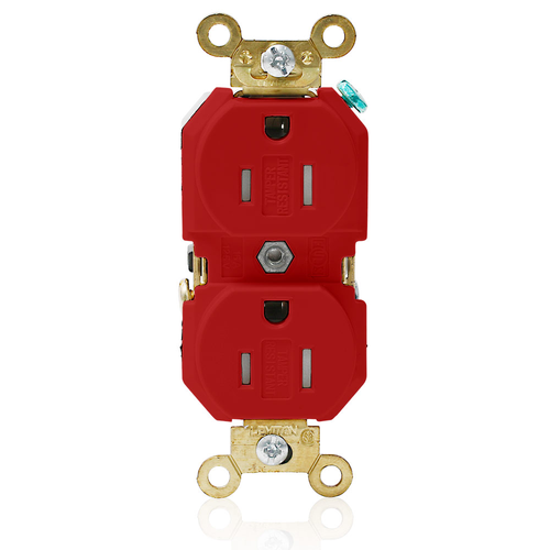 Main product image of Duplex Receptacle Outlet, Extra  Tamper-Resistant, Smooth Face, 15A, 125V Back or Side Wire, NEMA 5-15R, 2-Pole, 3-Wire, Self-Grounding, Red