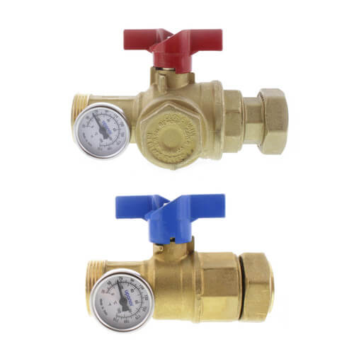 TruFLOW Manifold Supply and Return Ball Valves, Set of 2 (w/ Filter & Temp. Gauge)