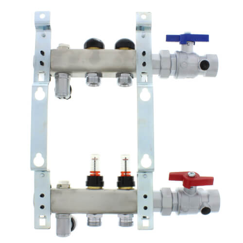 Main product image of 2-Loop 1" Stainless Steel Radiant Heat Manifold Assembly w/ Flow Meter