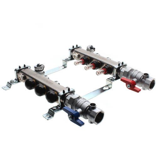 Main product image of 3-Loop 1" Stainless Steel Radiant Heat Manifold Assembly w/ Flow Meter