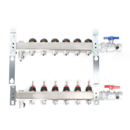 Main product image of 6-Loop 1" Stainless Steel Radiant Heat Manifold Assembly w/ Flow Meter