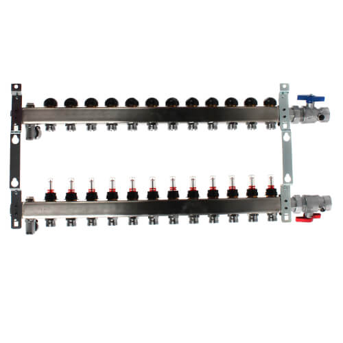 Main product image of 12-Loop 1" Stainless Steel Radiant Heat Manifold Assembly w/ Flow Meter