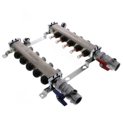 Main product image of 5-Loop 1-1/4" Stainless Steel Radiant Heat Manifold Assembly w/ Flow Meter