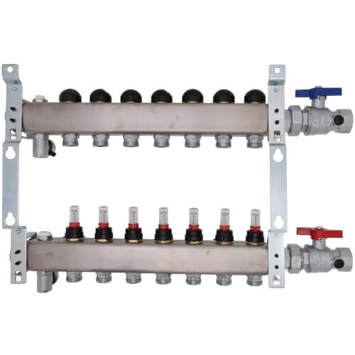 Main product image of 7-Loop 1-1/4" Stainless Steel Radiant Heat Manifold Assembly w/ Flow Meter