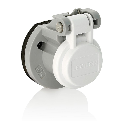 Main product image of Cam-Type Male/Female Panel Mount Receptacle Enclosure w/ Automatic Closing LidSS Spring (White)