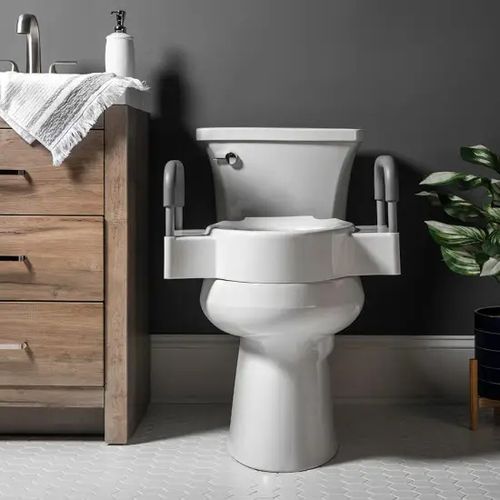Main product image of Independence Rise Elongated/Round Plastic 4.5" Raised Toilet Seat, Support Arms, Dual Lock (White)