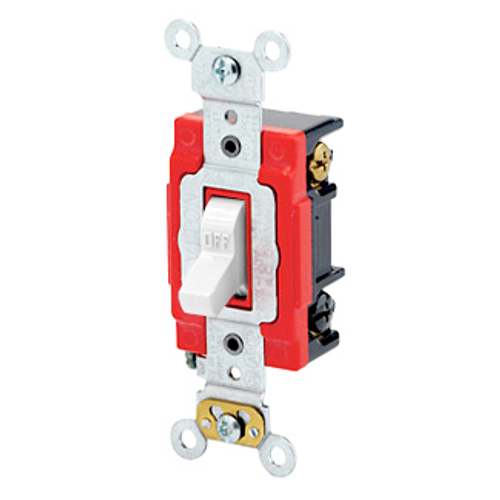 Main product image of 20A, 277V Toggle Lighted Handle, Illuminated Off 3-way AC Quiet Switch, Self Grounding, Back & Side Wired, (White)