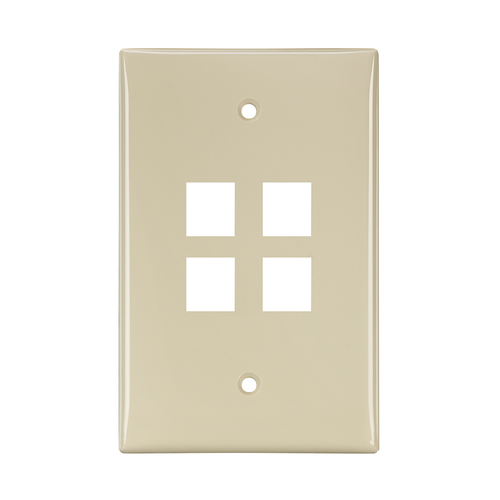 Main product image of Midsize Single-Gang Quickport, Wallplate, 4-port (Ivory)