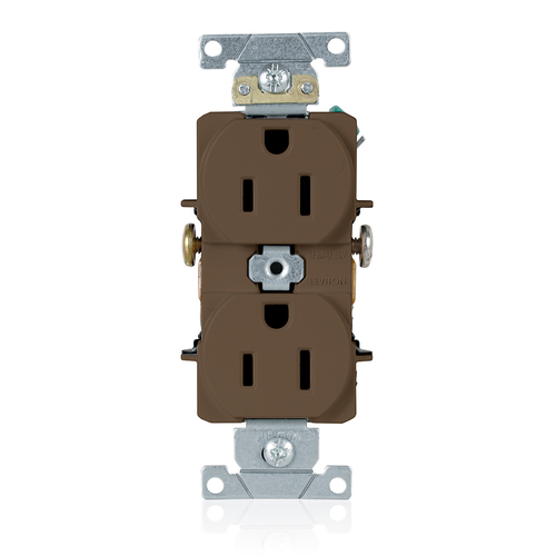 Main product image of Duplex Receptacle Outlet,  Smooth Face, 15A, 125V Side Wire,NEMA 5-15R, 2-Pole, 3-Wire, Self-Grounding (Brown)